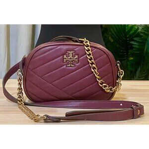 AUTHENTIC TORY BURCH MAROON KIRA QUILTED CAMERA BAG